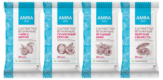 

Салфетки влажные Amra Освежающие с ароматом, 20 шт в ассортименте
