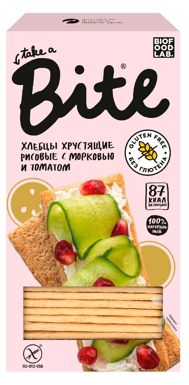 

Хлебцы рисовые Take a Bite с морковью и томатом, 150 г