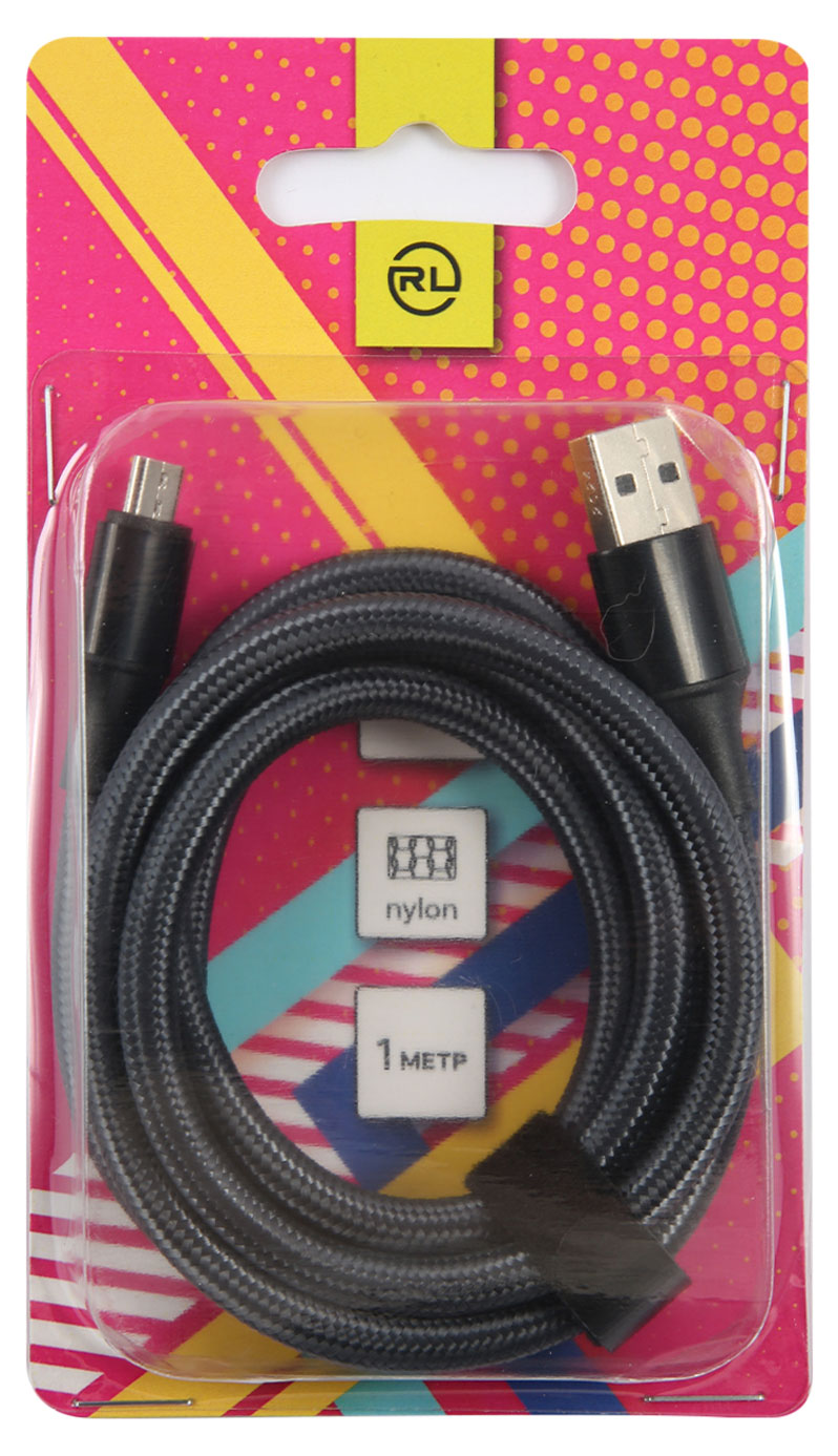 

Кабель Red Line USB-MicroUSB 2А нейлоновая оплетка серый, 1 м