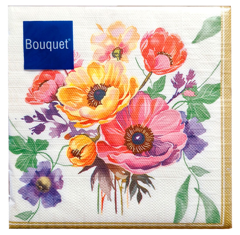 

Салфетки одноразовые Bouquet бумажные трехслойные акварельные анемоны 33х33 см, 20 шт