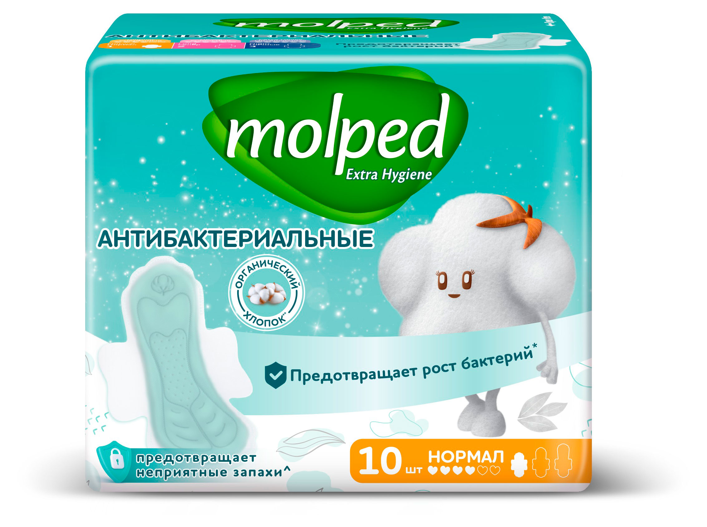 

Прокладки гигиенические Molped Нормал антибактериальные 4 капли, 10 шт