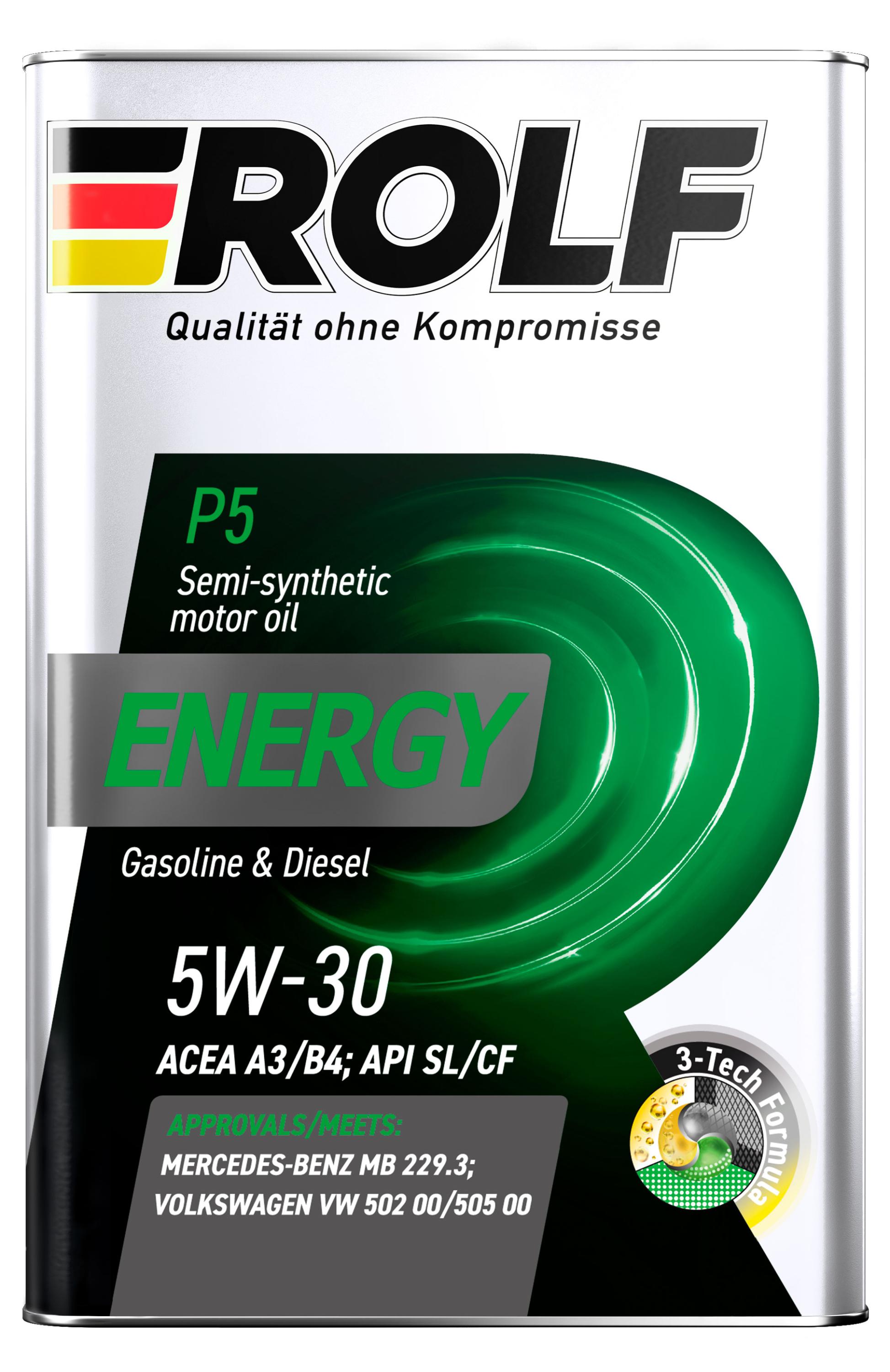 

Масло моторное Rolf Energy 5W-30 A3/B4 SL/CF полусинтетическое, 4 л