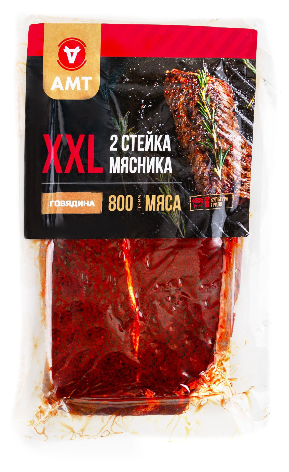 

Стейк говяжий АМТ XXL мясника в маринаде охлажденный, 800 г