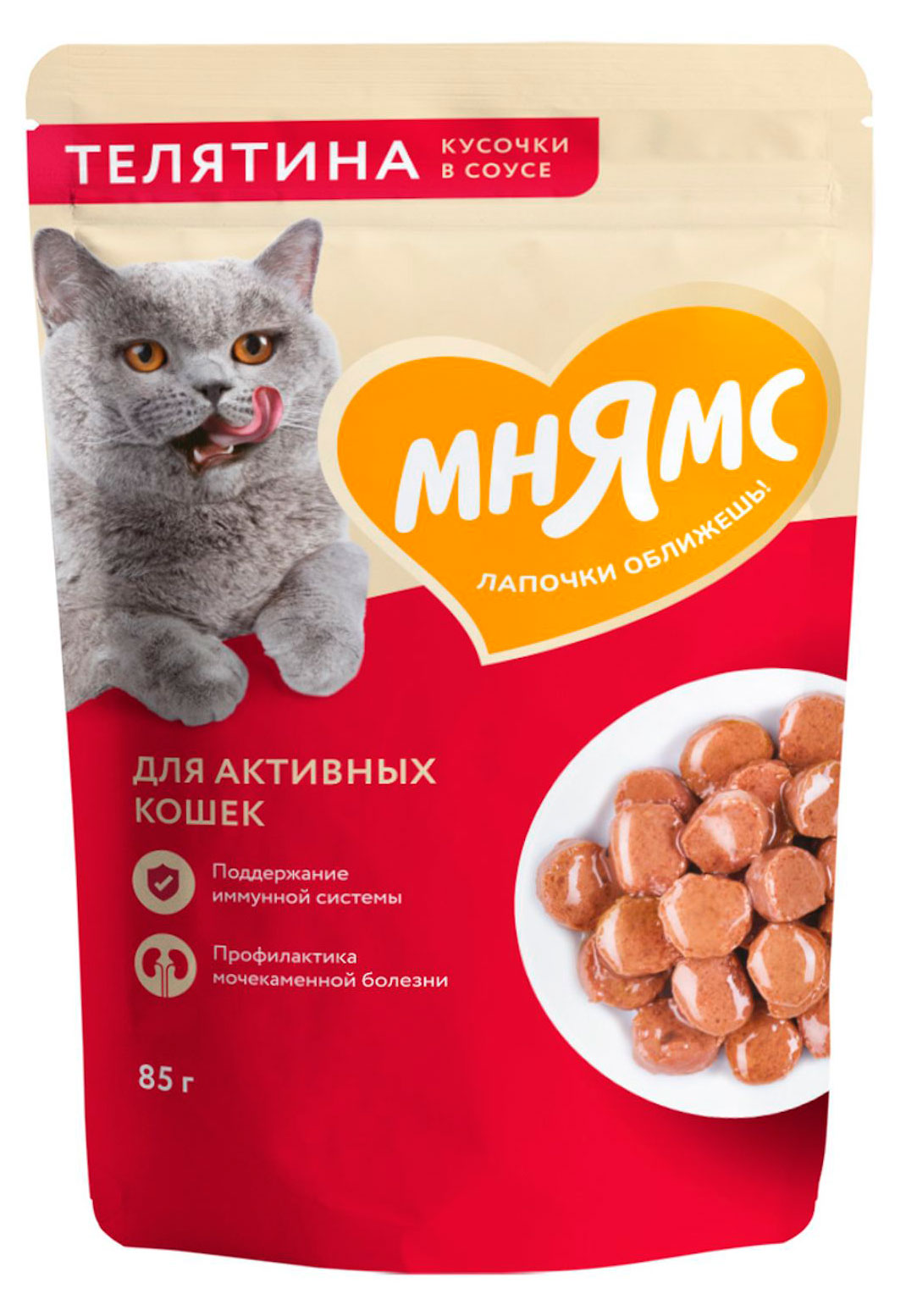 

Влажный корм для активных кошек Мнямс Кусочки в соусе с телятиной, 85 г