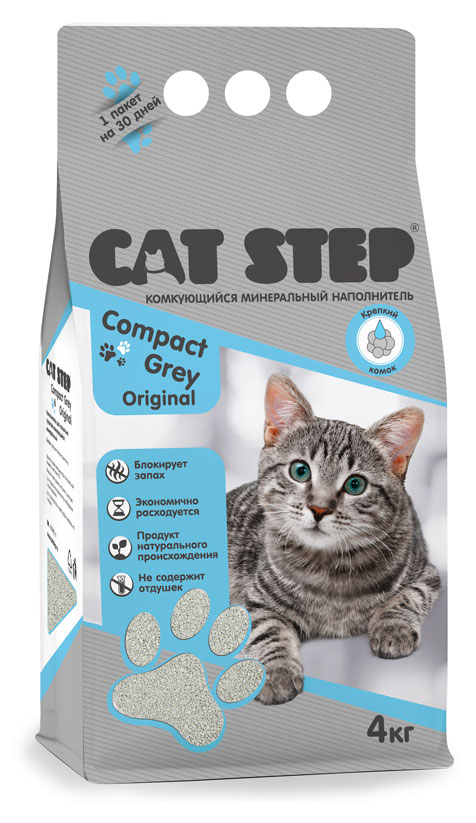 

Наполнитель комкующийся Cat Step минеральный Compact Grey Original, 4 кг