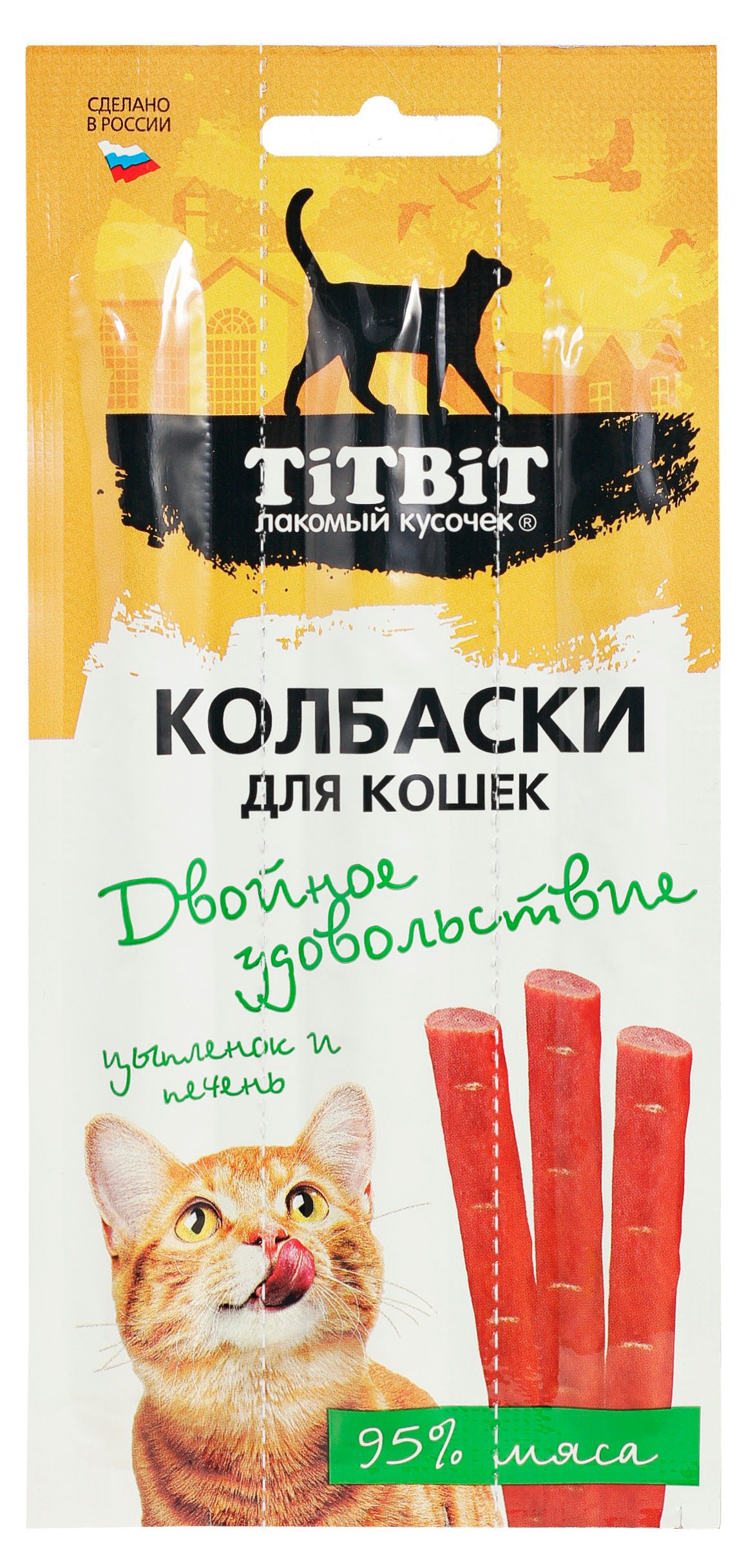 

Колбаски для кошек TiTBiT Двойное удовольствие с цыпленком и печенью, 15 г
