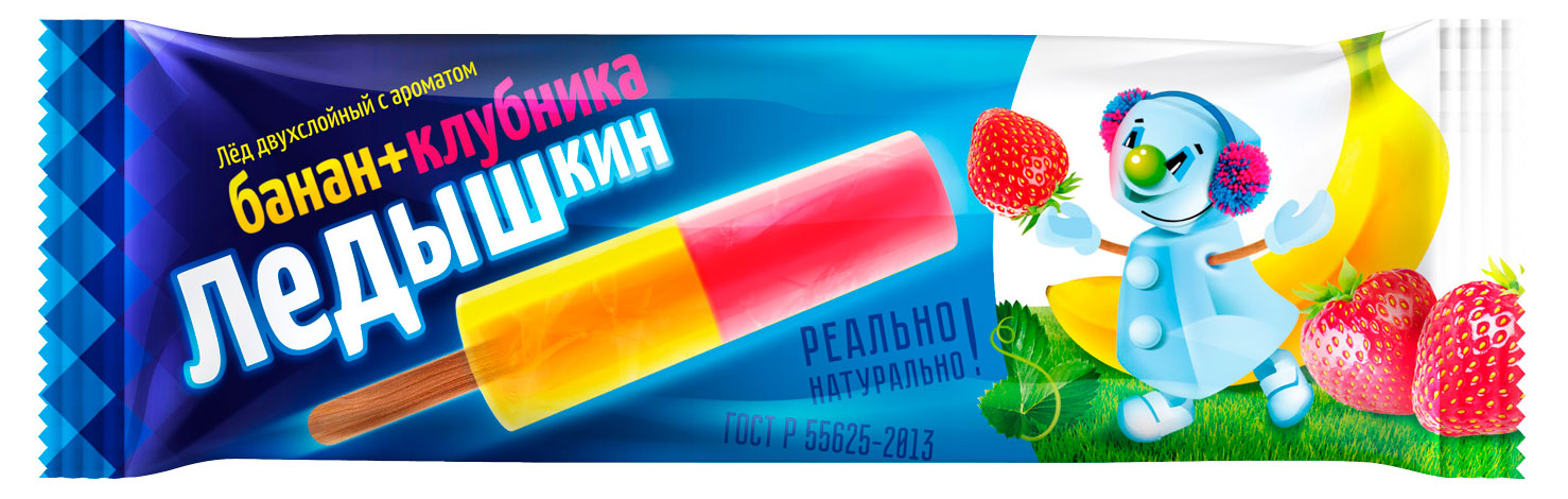 Изображение товара Фруктовый лед «Ледышкин» Двухслойный со вкусом банан-клубника, 60 г