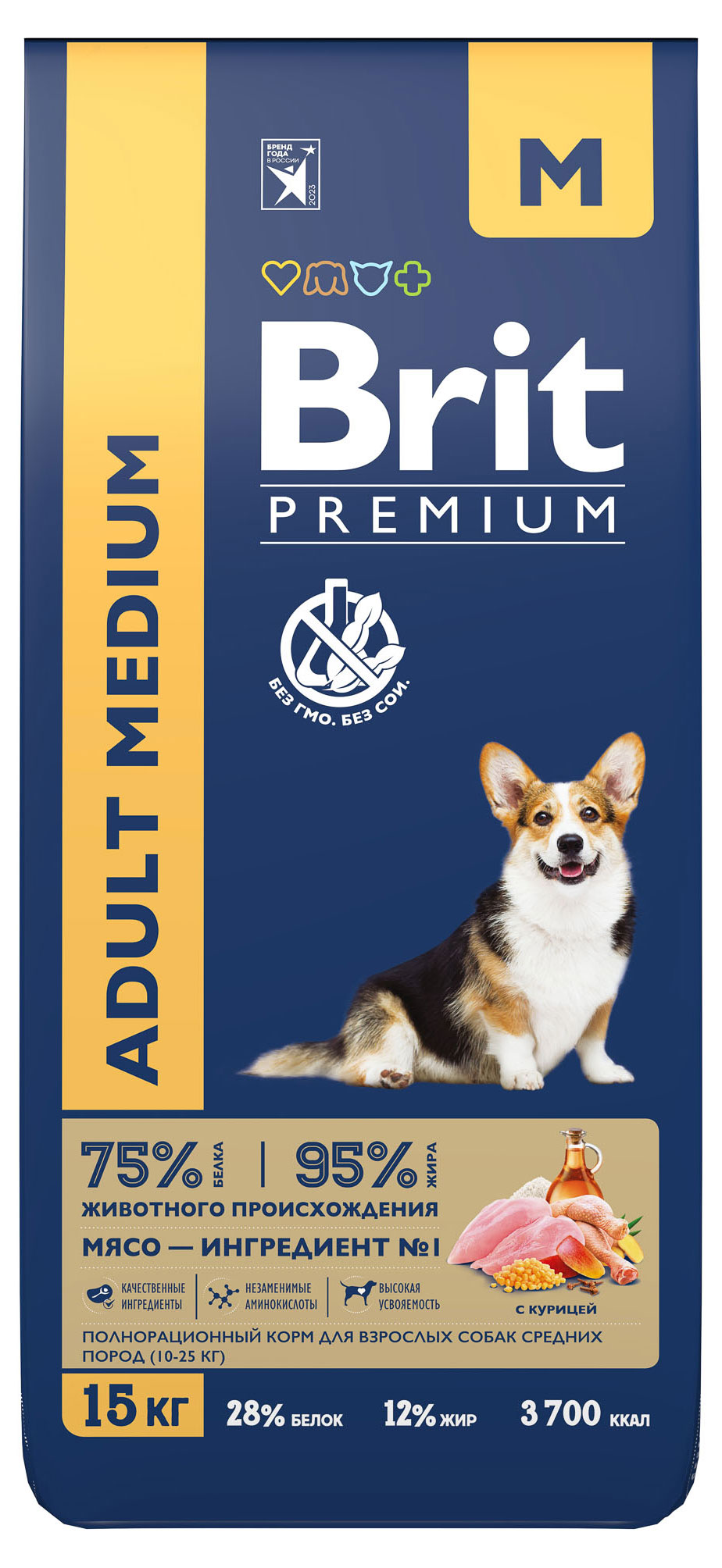 

Сухой корм для взрослых собак Brit Premium с курицей Dog Adult Medium, 15 кг