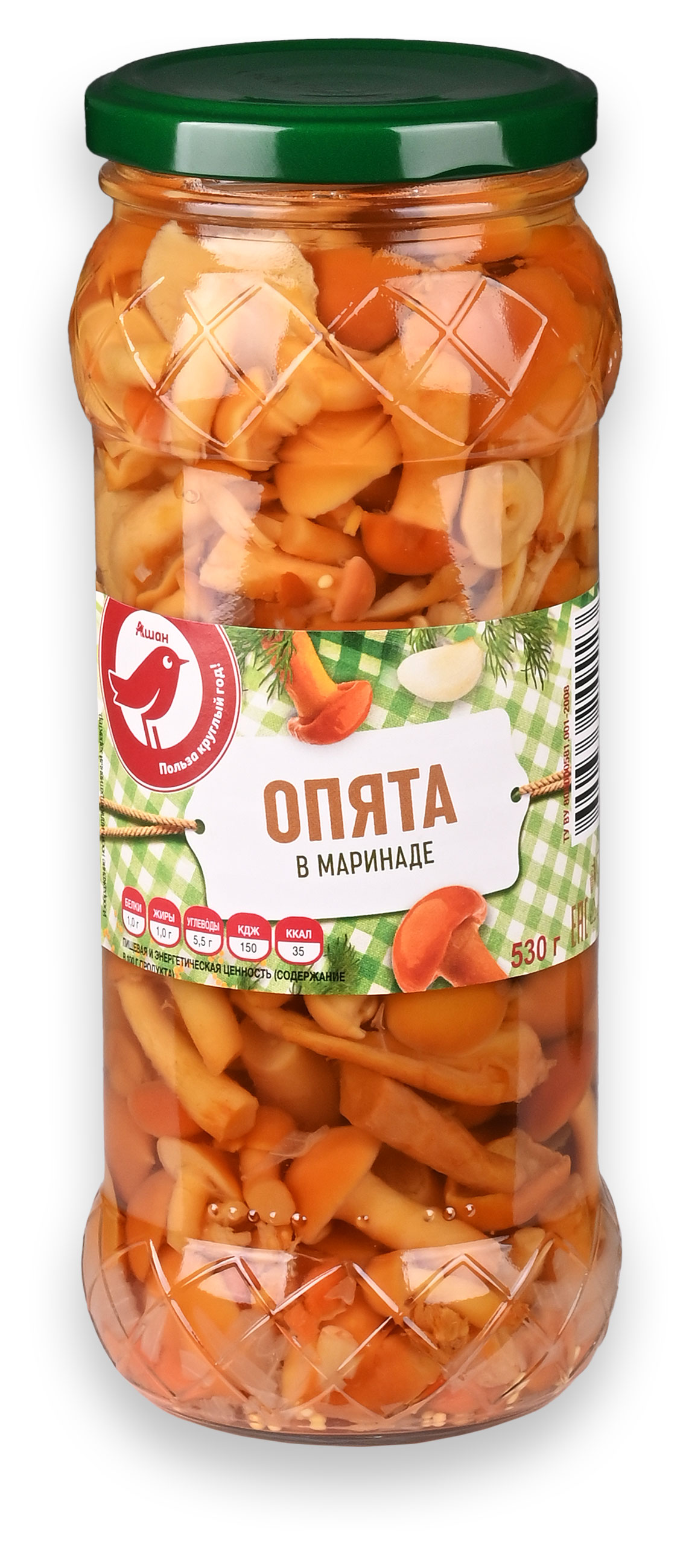 

Опята АШАН Красная птица отборные в маринаде, 530 г