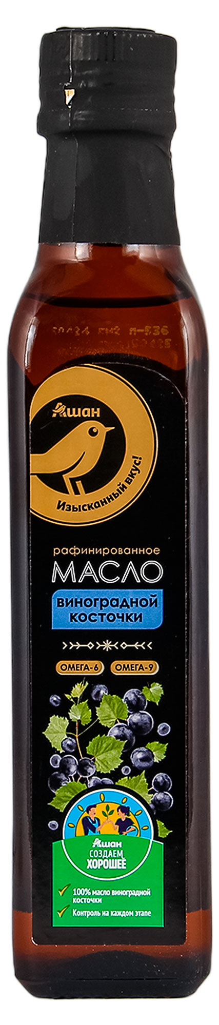 Изображение товара Масло виноградной косточки АШАН Золотая птица рафинированное, 250 мл
