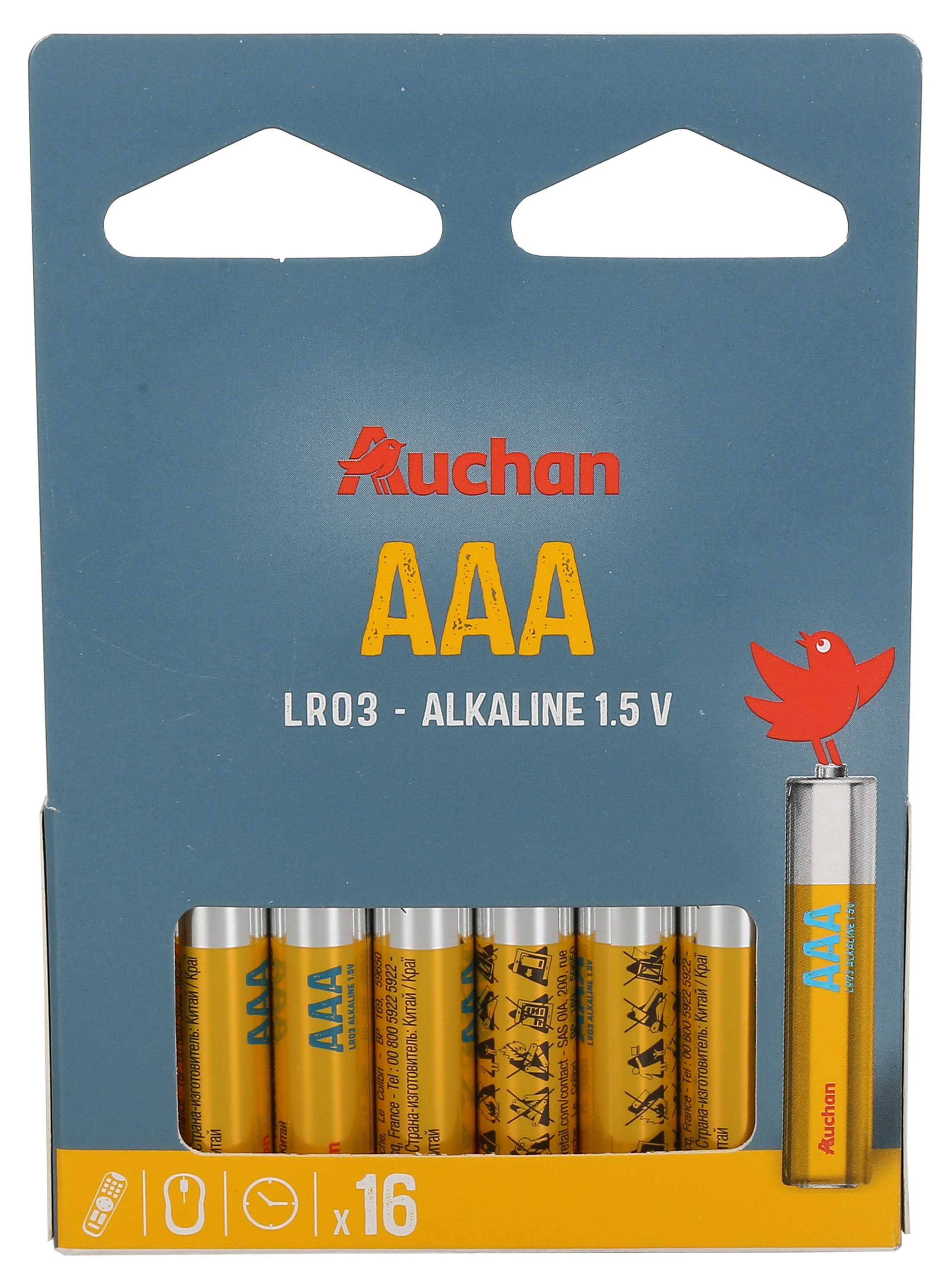 

Батарейка алкалиновая АШАН Красная птица AAA, 16 шт