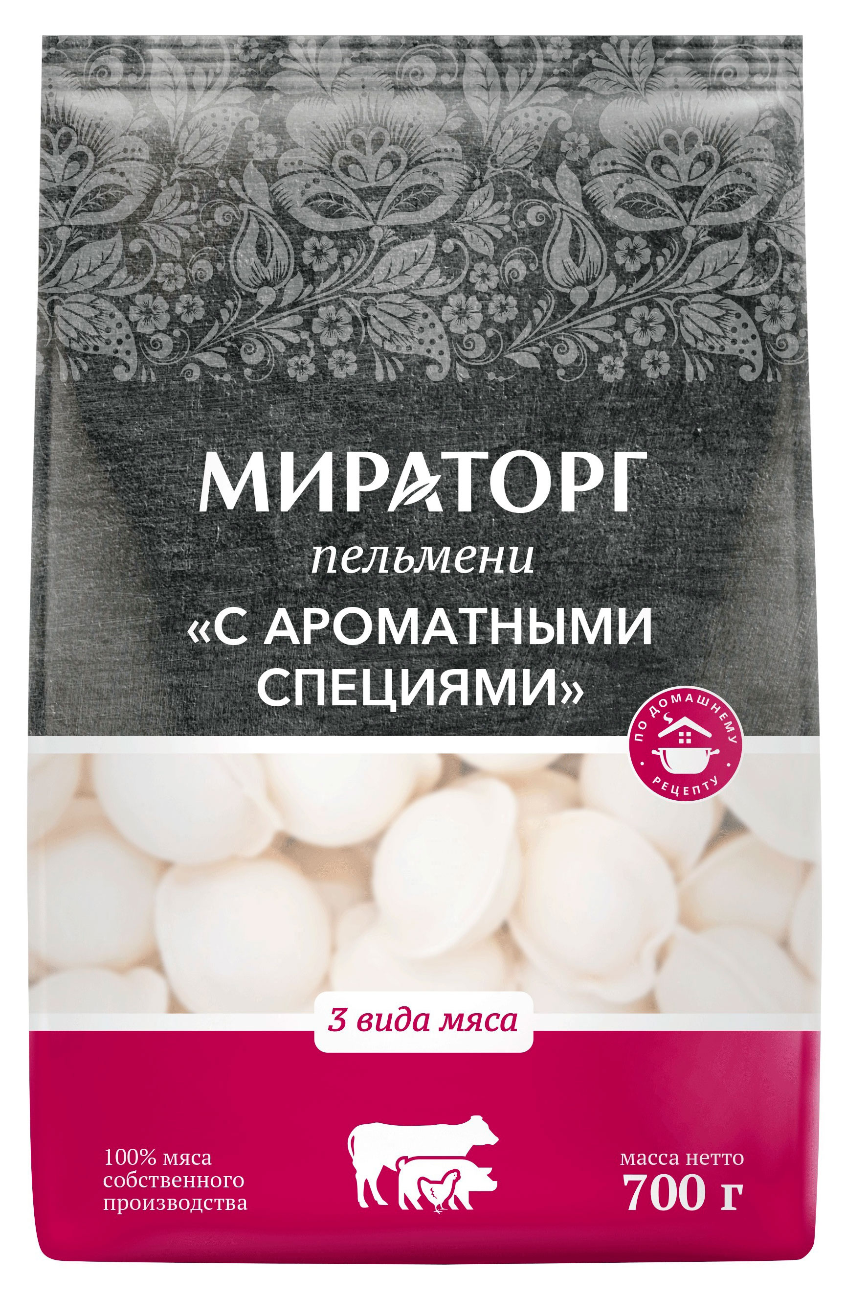 

Пельмени Мираторг 3 вида мяса с ароматными специями, 700 г