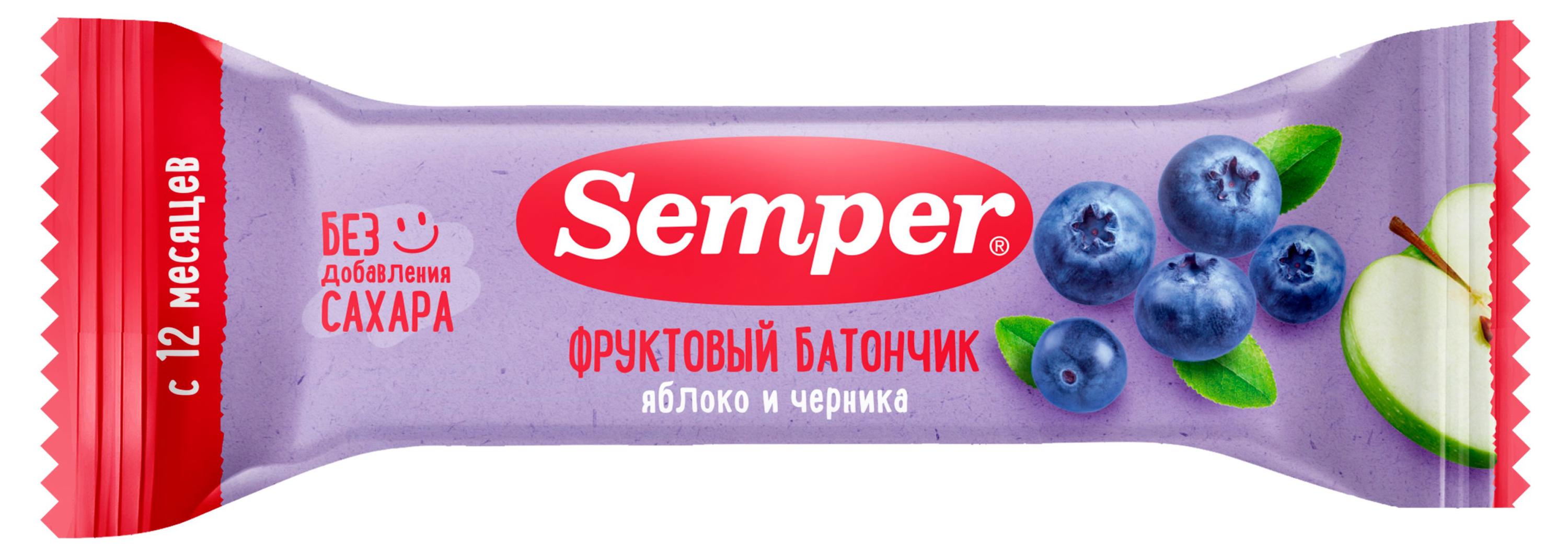 

Фруктовый батончик Semper яблоко черника с12 месяцев, 15 г