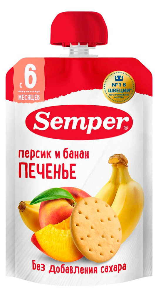 Изображение товара Пюре фруктовое Semper персик банан печенье с 6 месяцев, 100 г