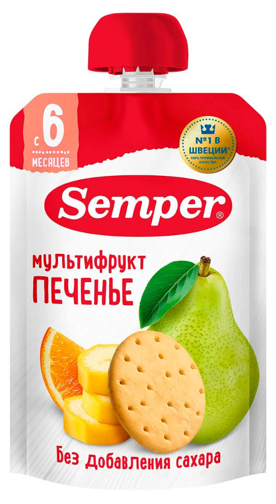 

Пюре фруктовое Semper мультифрукт печенье с 6 месяцев, 100 г