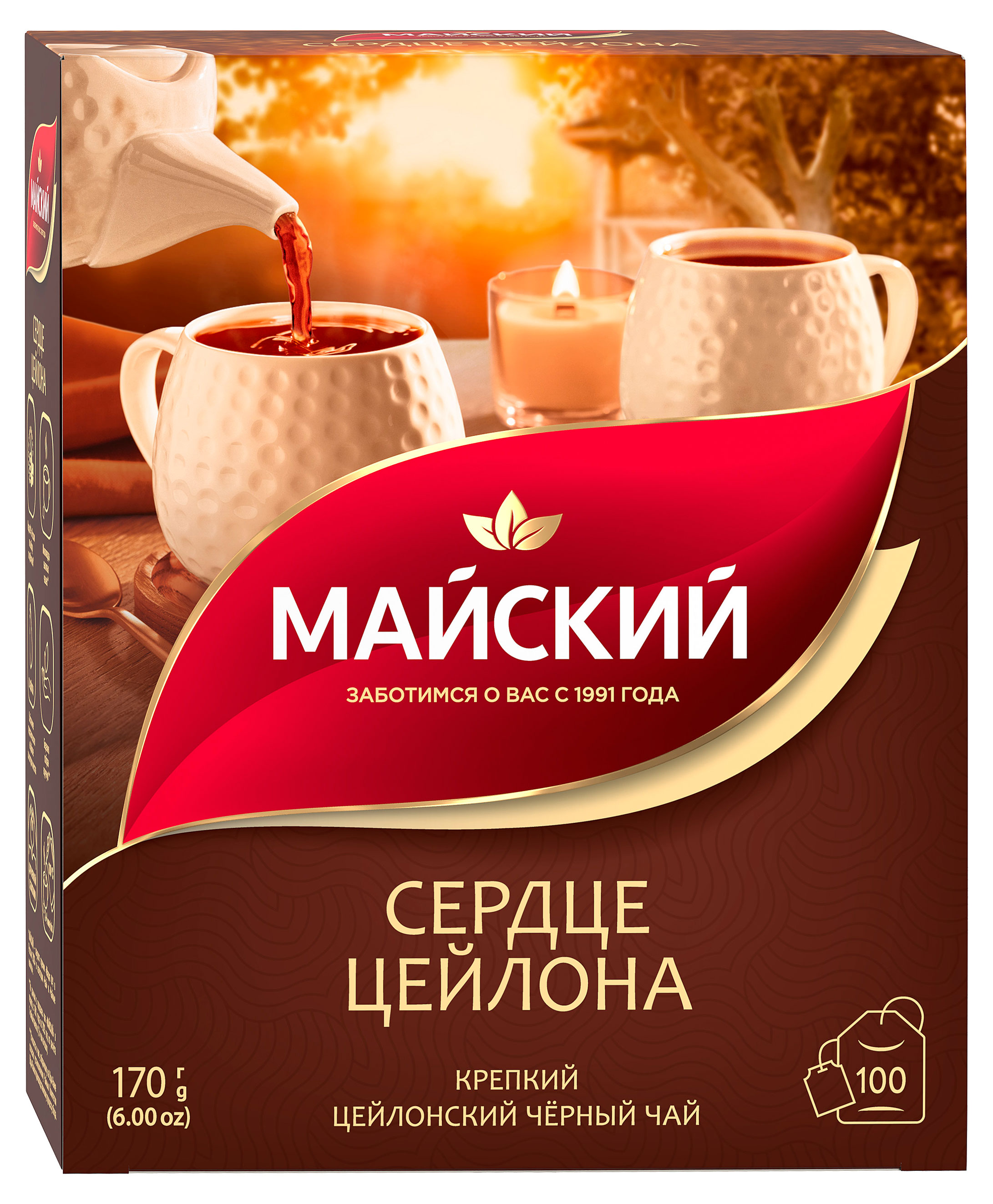 

Чай черный Майский Сердце Цейлона цейлонский байховый, 100х1,7 г