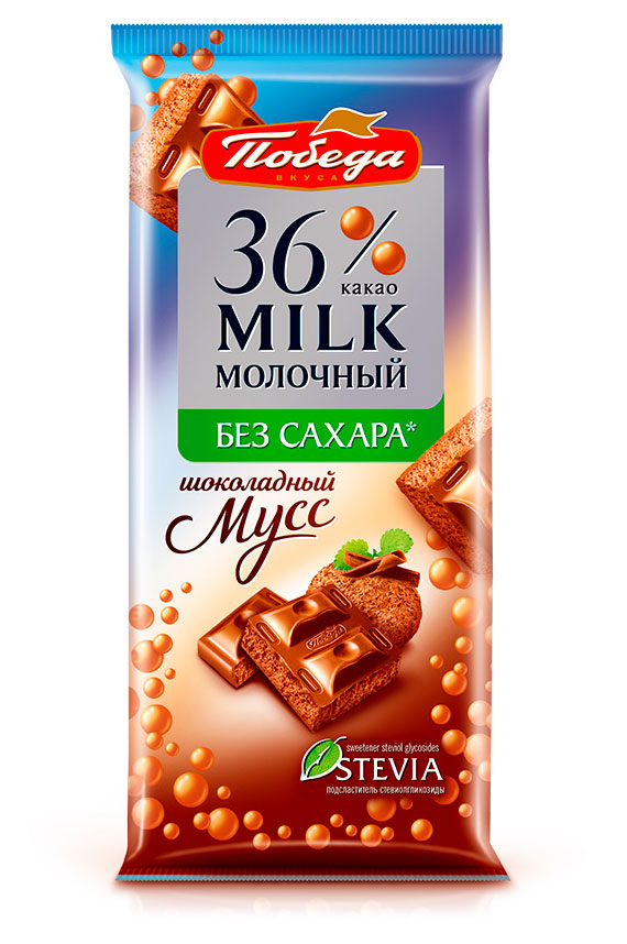

Шоколад пористый молочный Победа вкуса без добавления сахара Шоколадный мусс, 65 г