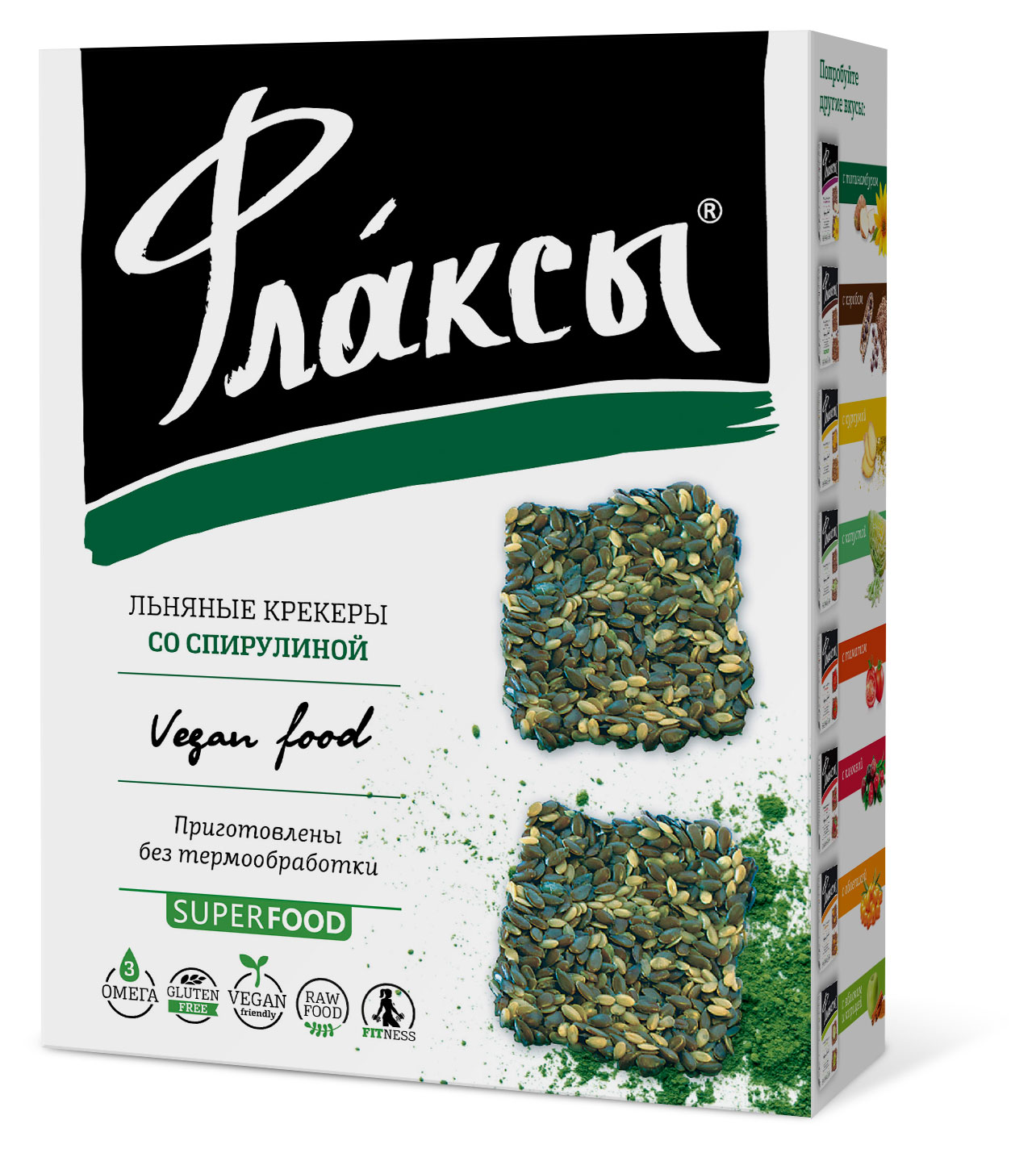 

Крекеры льняные Компас Здоровья Флаксы со спирулиной без глютена vegan, 120 г