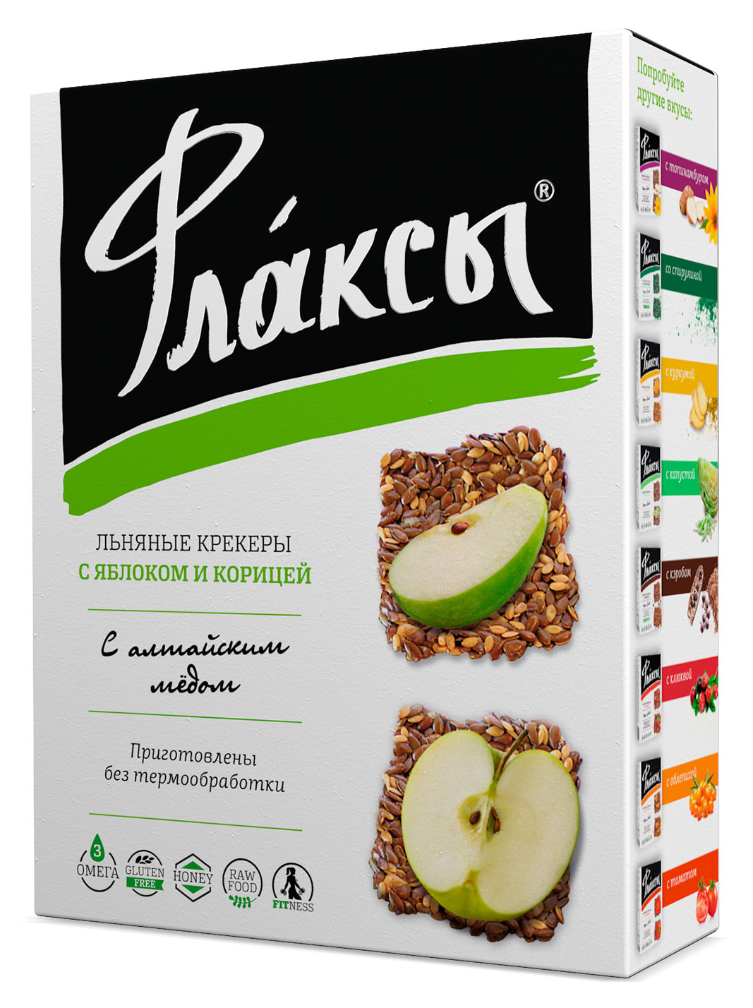 

Крекеры льняные Компас Здоровья Флаксы с яблоком и корицей без глютена, 120 г