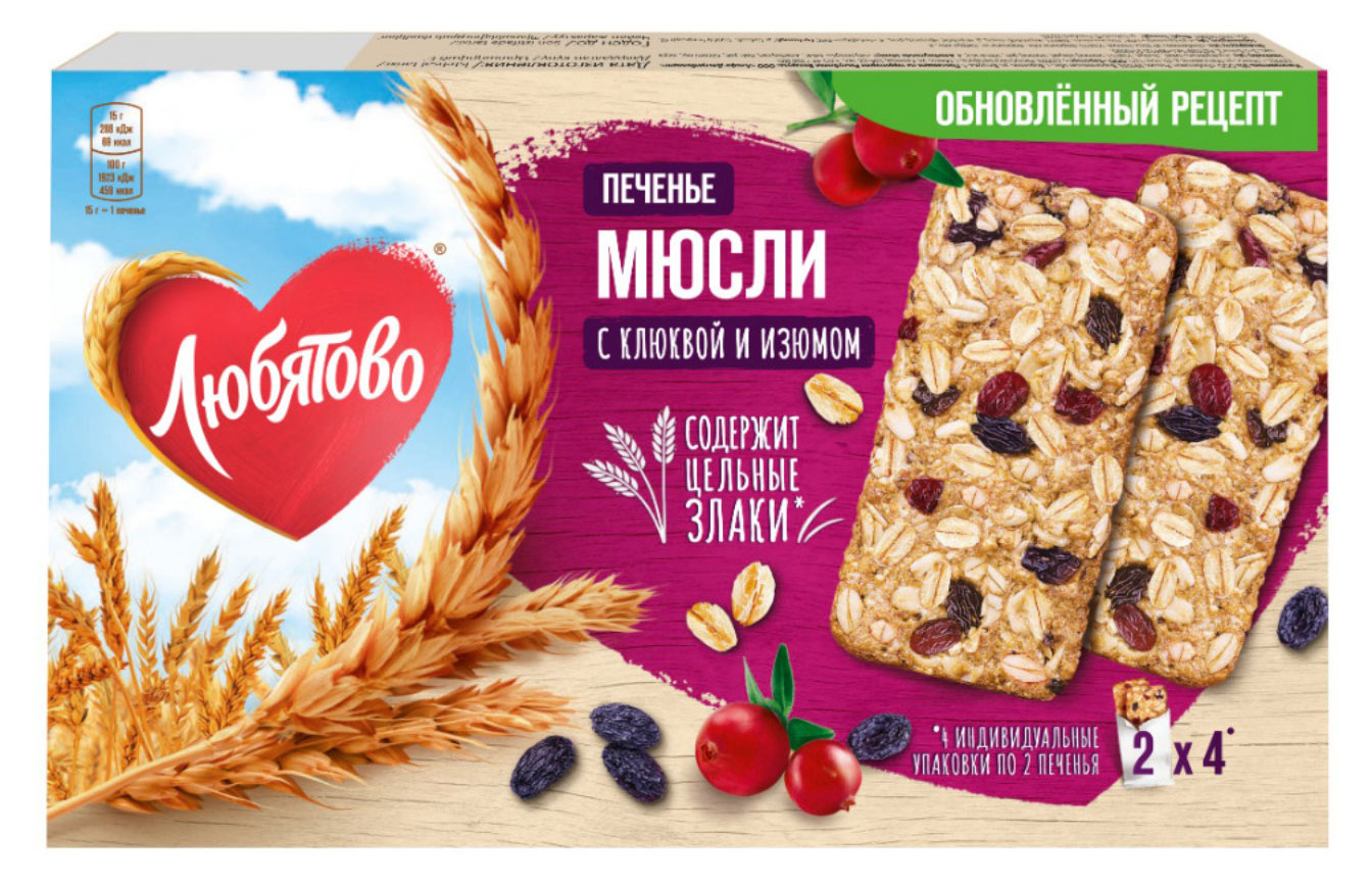 

Печенье злаковое Любятово Клюква и изюм, 120 г