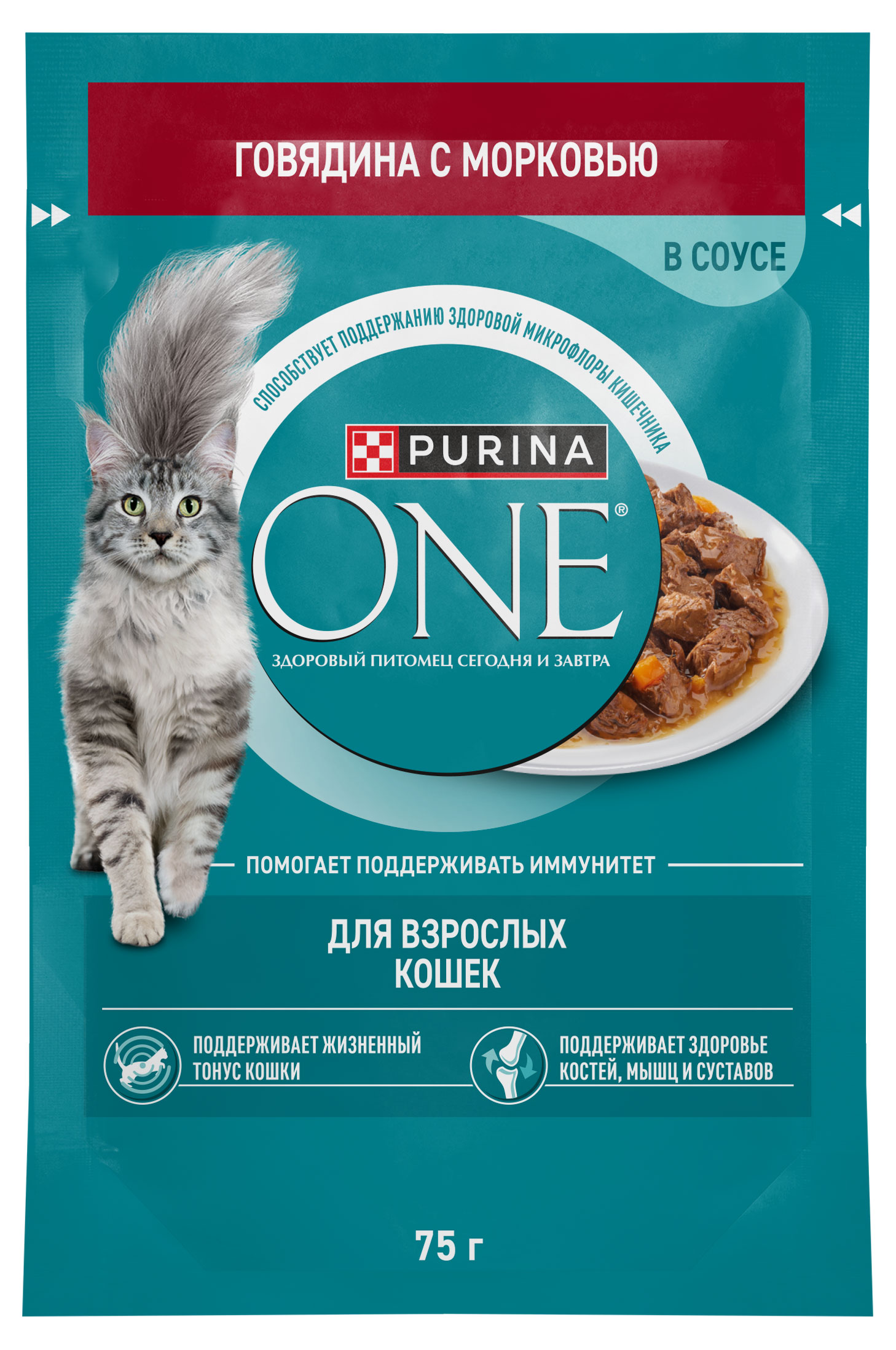 

Влажный корм для взрослых кошек Purina ONE с говядиной и морковью в соусе, 75 г