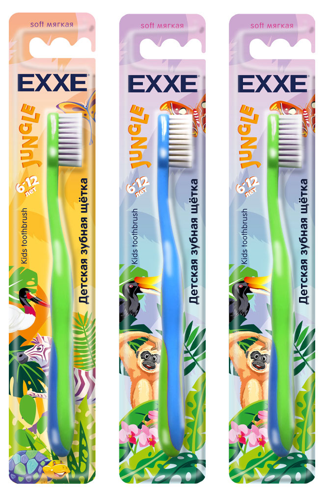 

Зубная щетка детская Exxe Jungle мягкая 6-12 лет, 1 шт в ассортименте