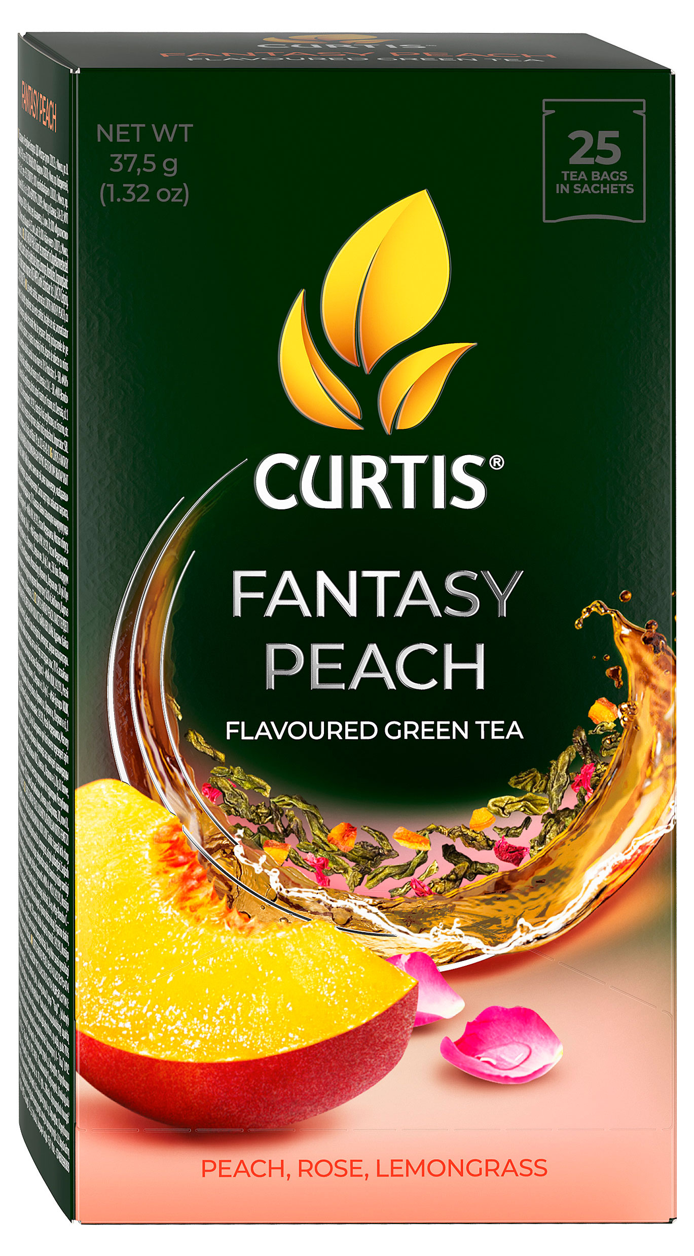 

Чай зеленый Curtis Fantasy Peach c ароматом персика лемонграссом и лепестками розы, 25 пакетиков