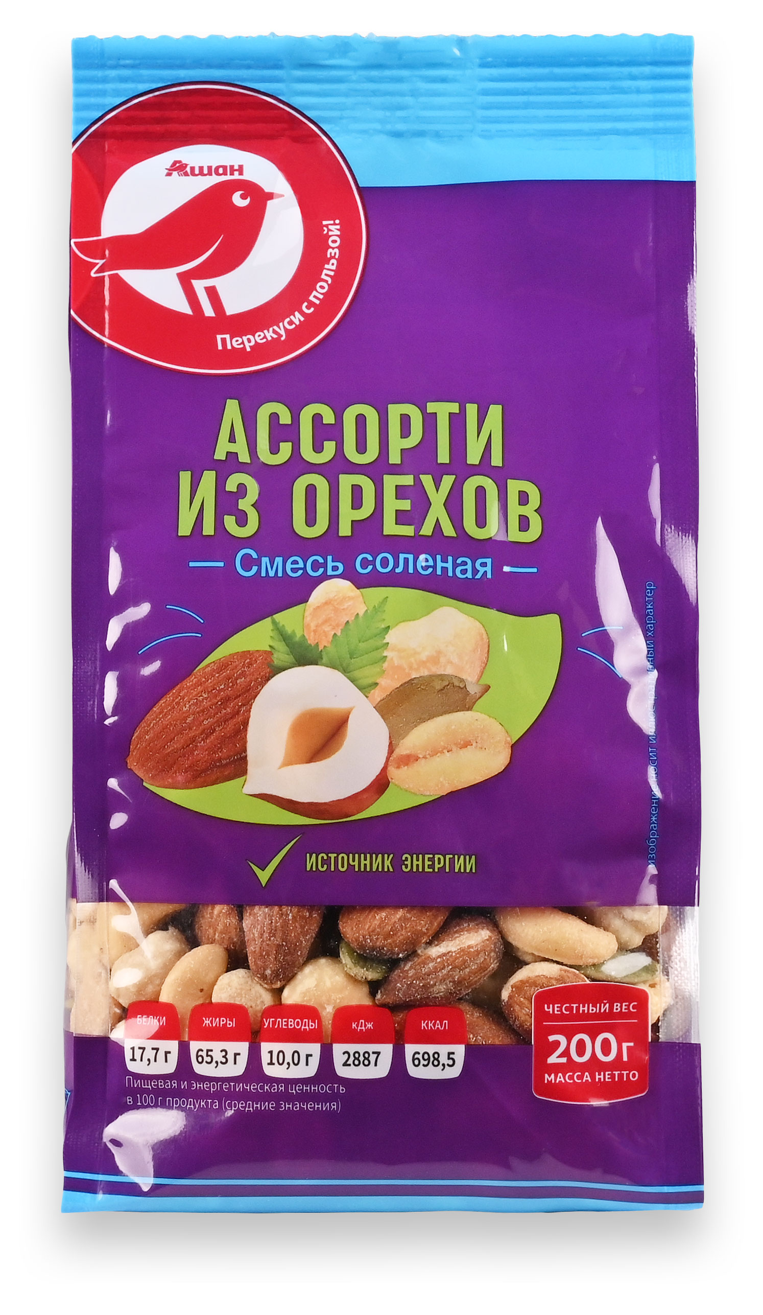

Смесь ореховая АШАН Красная птица солёная, 200 г
