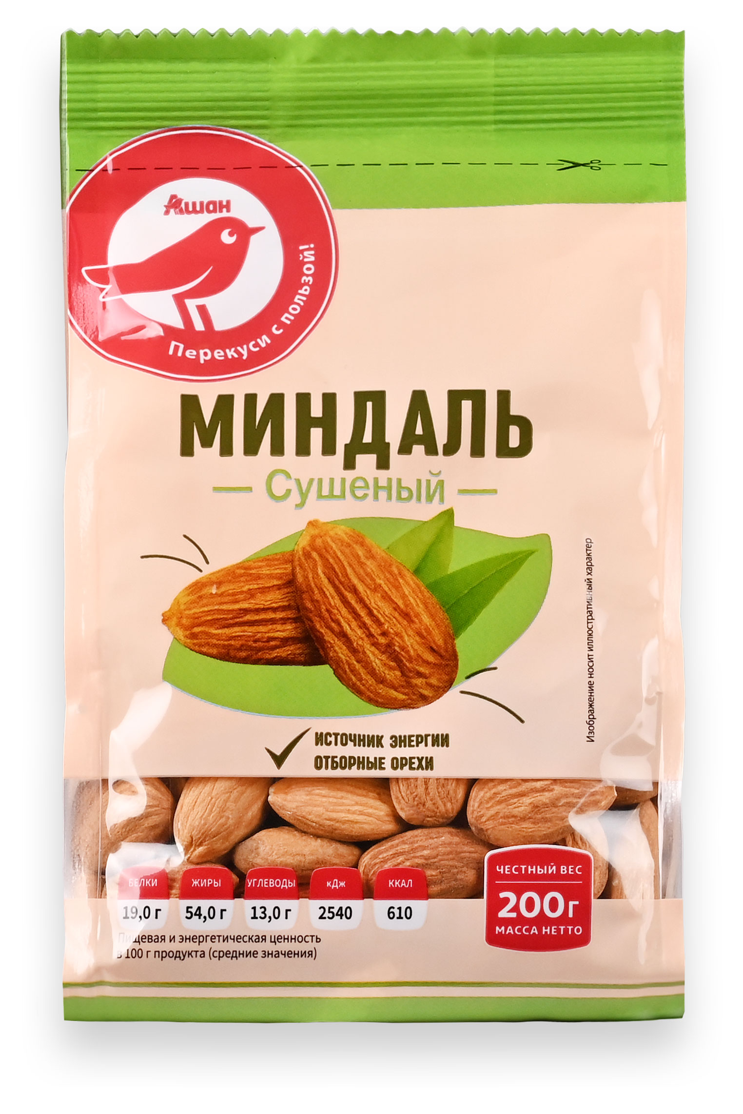 

Миндаль АШАН Красная птица сушеный, 200 г