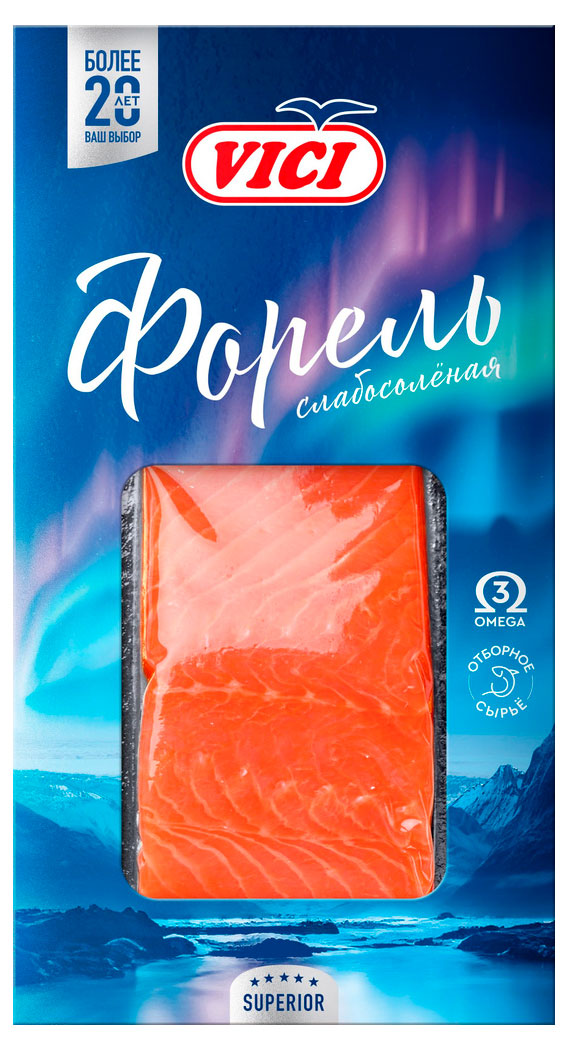 

Форель слабосоленая VICI филе-кусок, 150 г