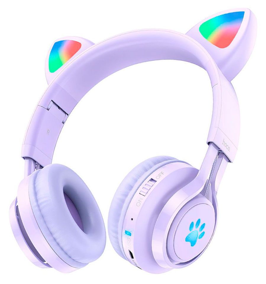 

Наушники беспроводные HOCO Bluetooth гарнитура W39 Cat сиреневая