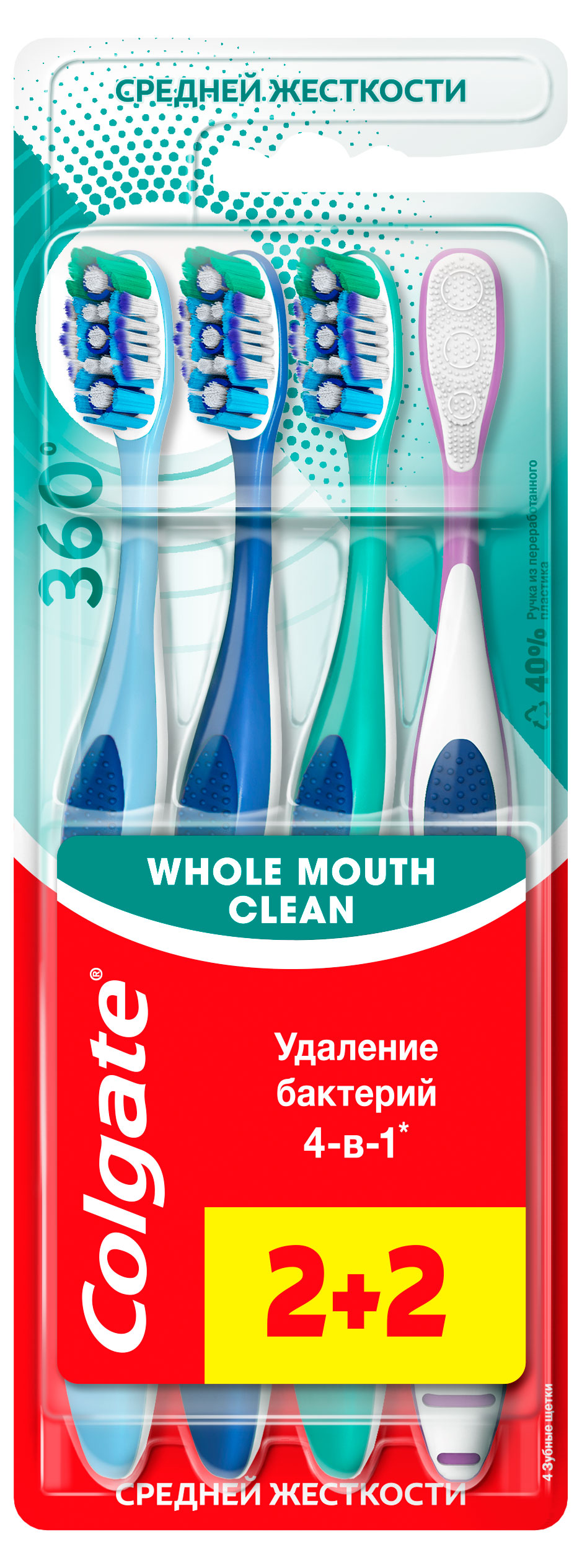 

Зубная щетка Colgate 360 суперчистота средней жесткости, 2+2 шт