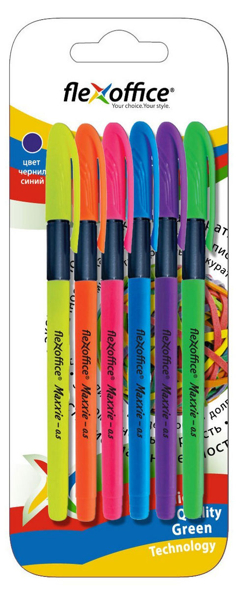 

Набор шариковых ручек Flexoffice Neon синие 0,5 мм, 6 шт