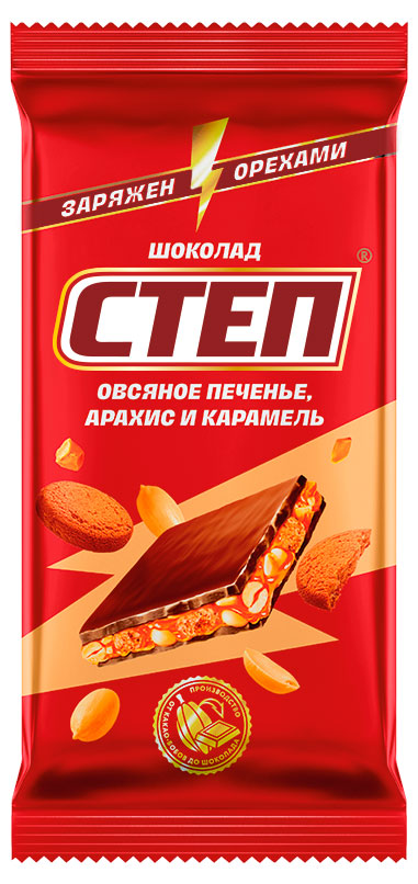 

Шоколад молочный СТЕП овсяное печенье арахис и карамель, 80 г