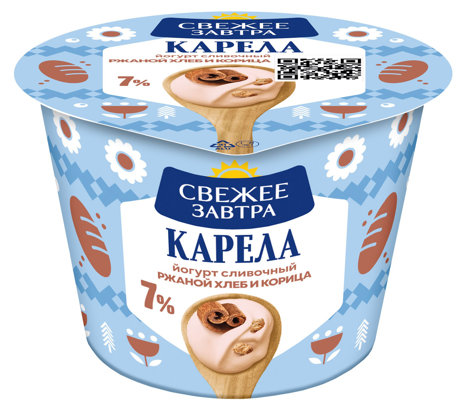 Изображение товара Йогурт «Свежее Завтра» сливочный ржаной хлеб и корица 7%, 180 г