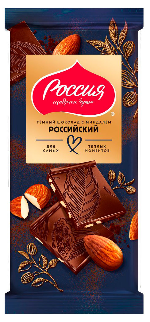 

Шоколад темный Россия - Щедрая душа! Российский с миндамем, 75 г