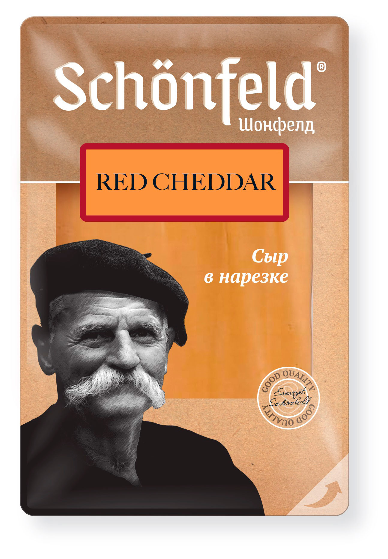 Изображение товара Сыр полутвердый Чедер Schonfeld красный нарезка 50%, 125 г