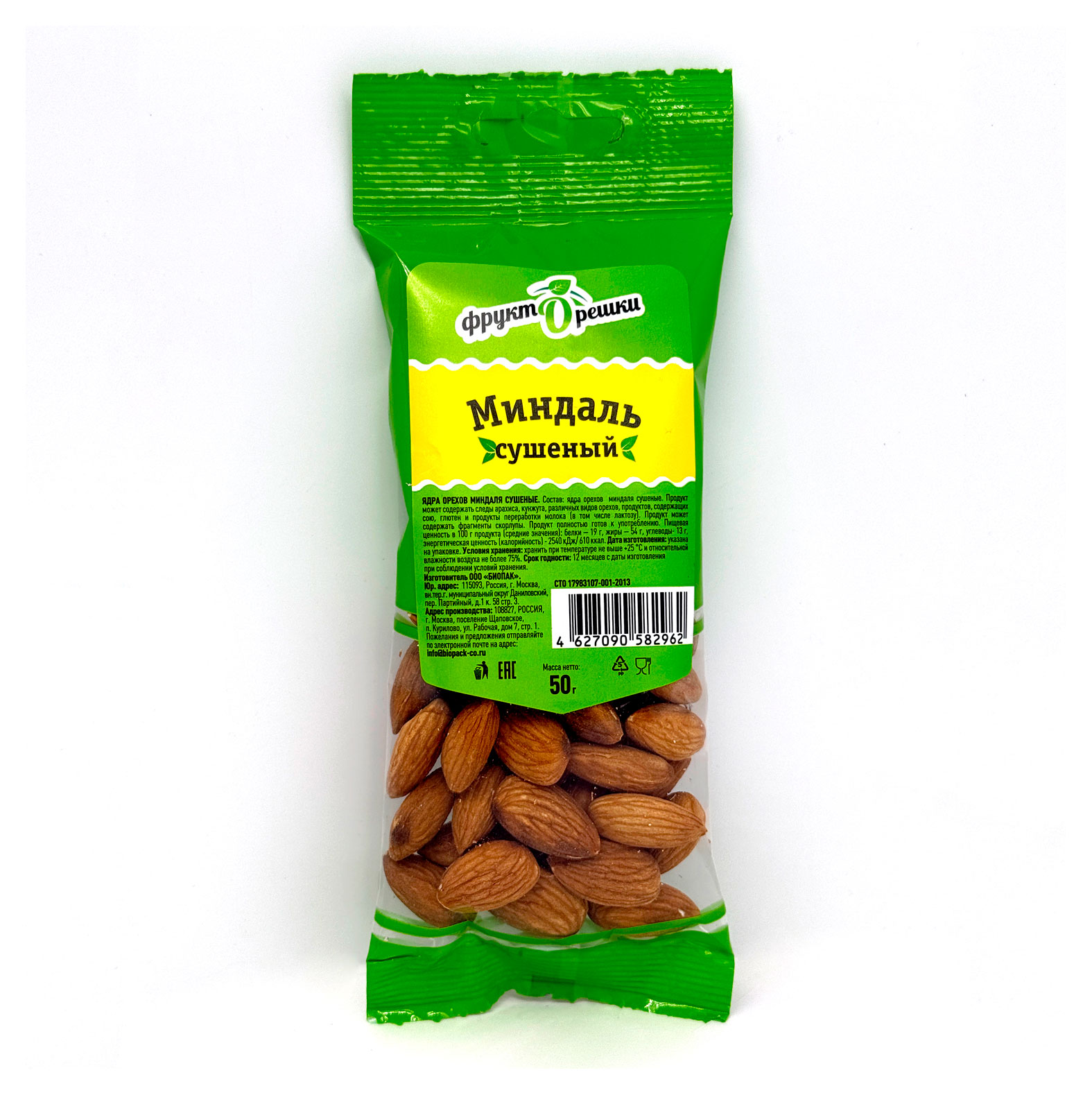 

Миндаль ФруктОрешки натуральный, 50 г