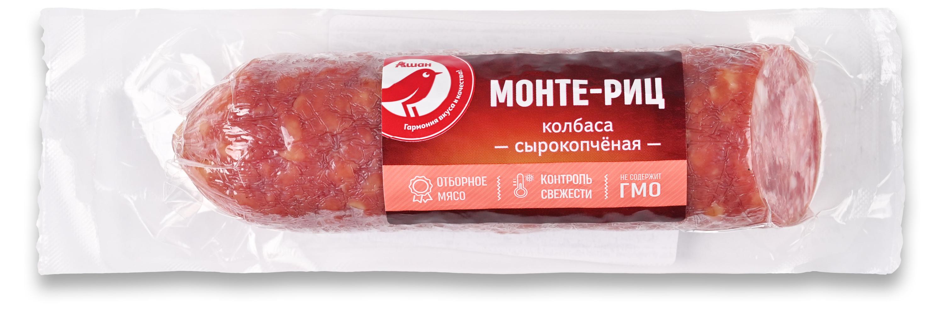 Изображение товара Колбаса сырокопченая АШАН Красная птица Монте-риц полусухая, 215 г