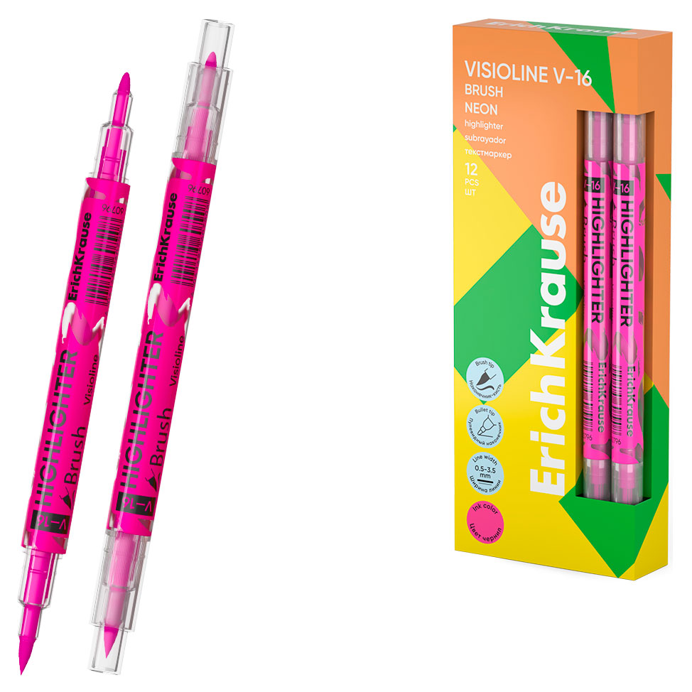 

Текстмаркер двухсторонний ErichKrause Visioline V-16 Brush Neon розовый