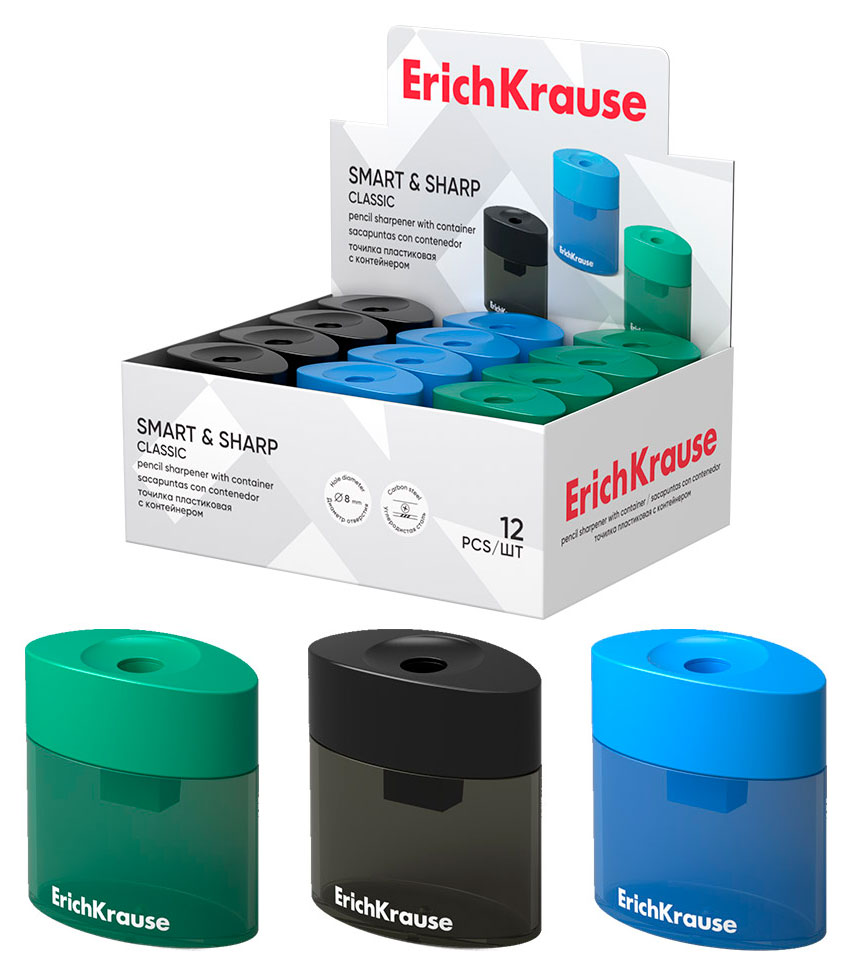 

Точилка пластиковая ErichKrause Smart & Sharp Classic с контейнером, 1 шт в ассортименте