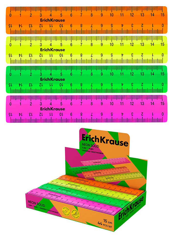

Линейка пластиковая ErichKrause Neon Solid 15см, 1 шт в ассортименте
