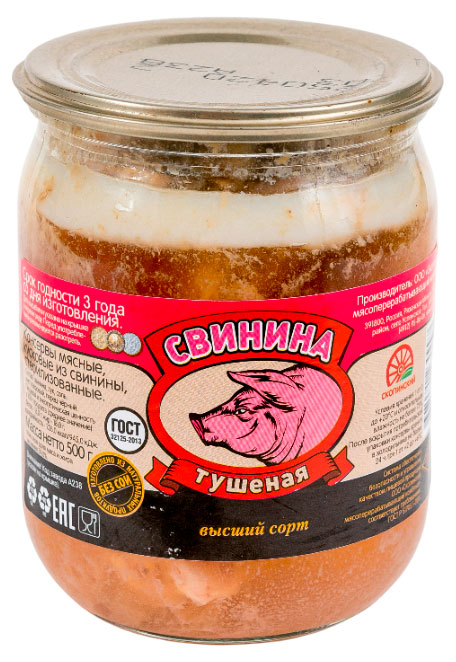 

Свинина тушеная Скопинский МК ГОСТ, 500 г