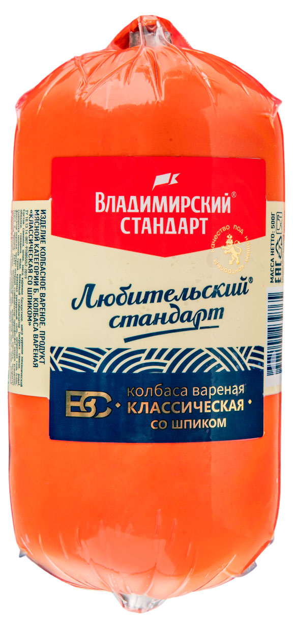 

Колбаса вареная Владимирский стандарт Любительский стандарт Классическая со шпиком, 500 г