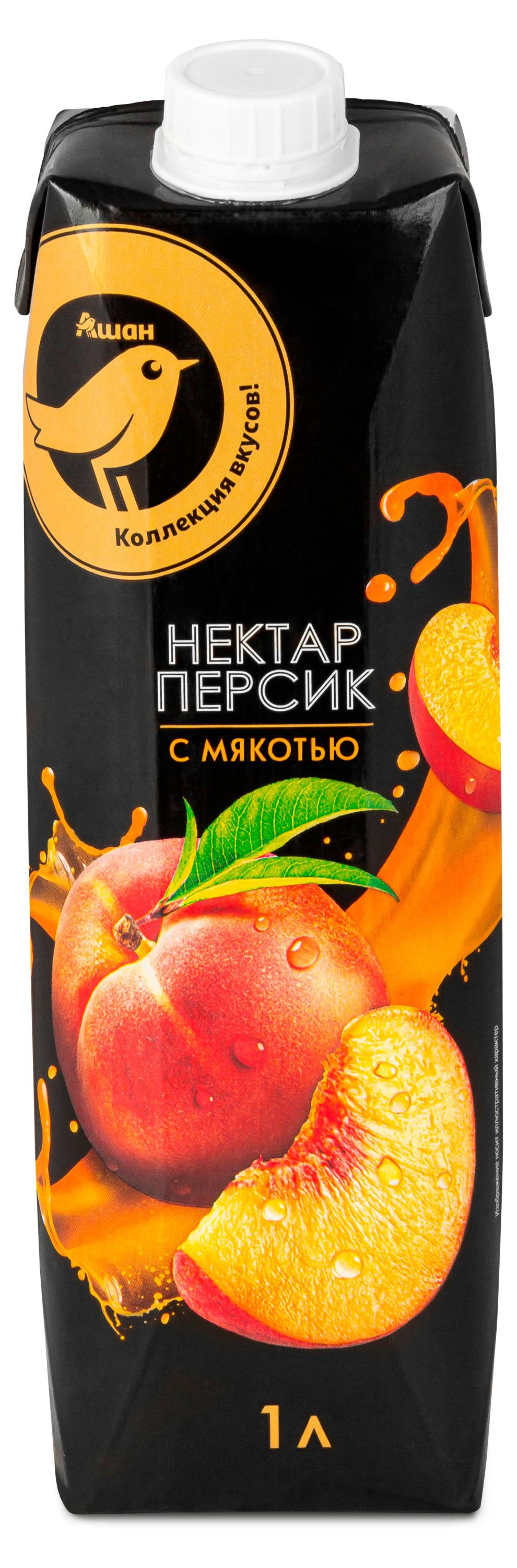 

Нектар АШАН Золотая птица яблоко персик с мякотью, 1 л