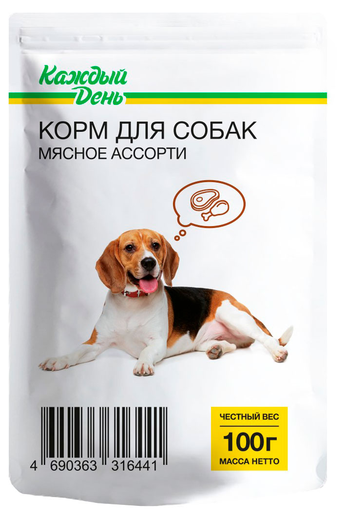 

Влажный корм для собак Каждый день Мясное ассорти в соусе, 100 г