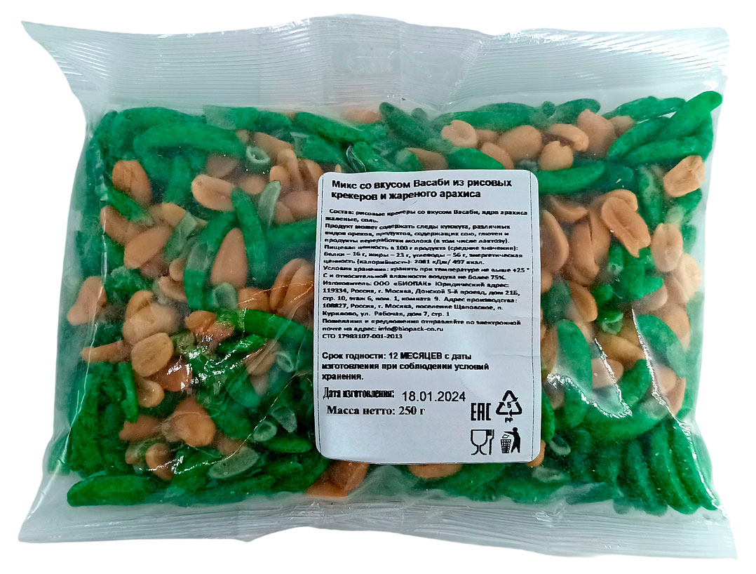 

Микс со вкусом Васаби рисовых крекеров и жареного арахиса, 250 г