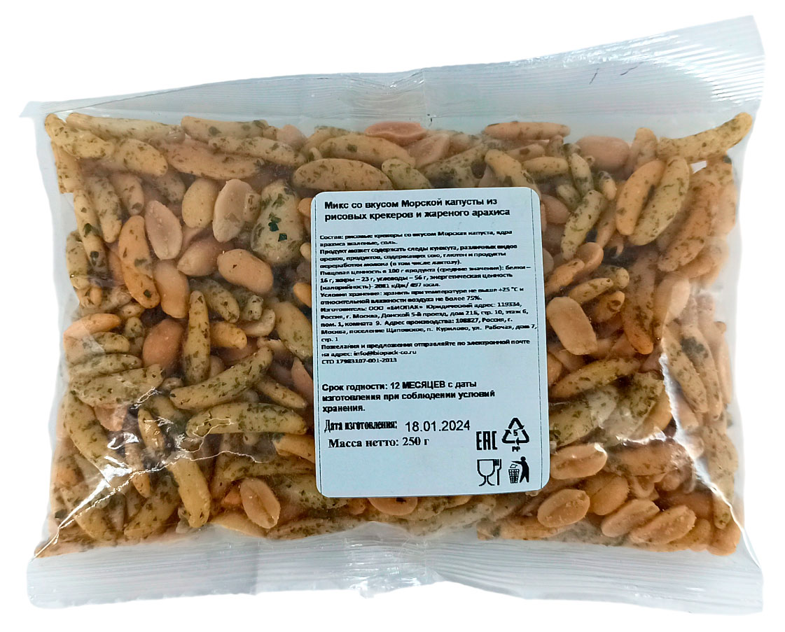 

Микс со вкусом Морской капусты рисовых крекеров и жареного арахиса, 250 г