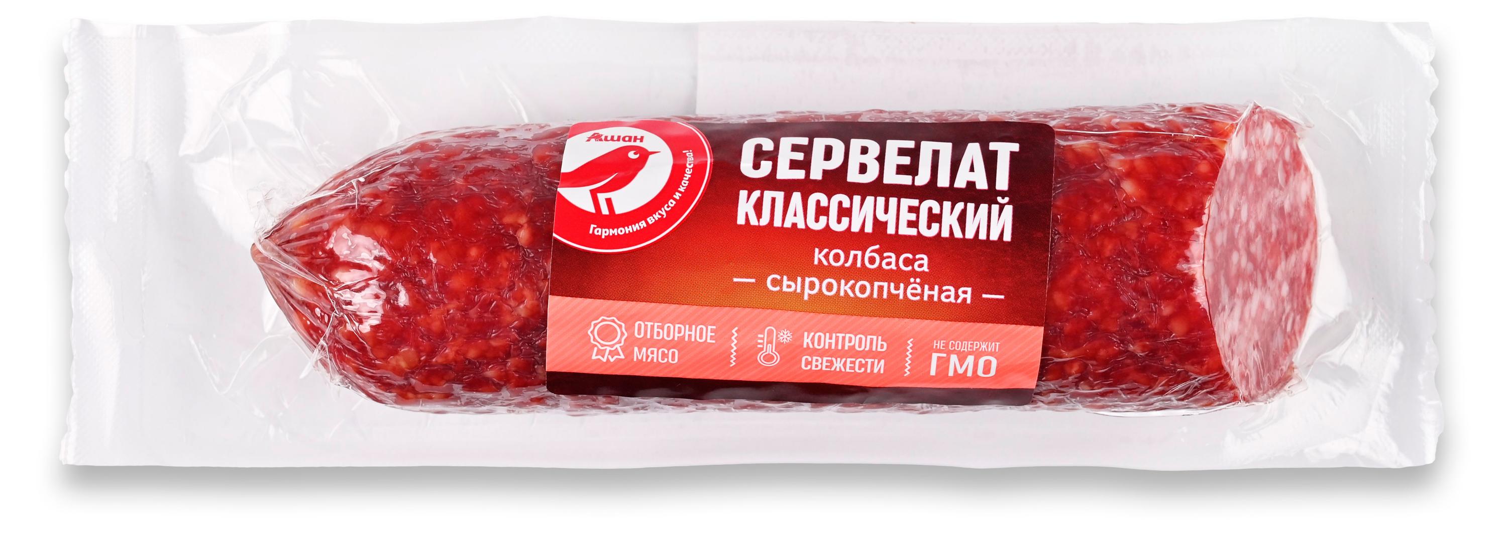 

Колбаса сырокопченая АШАН Красная птица Сервелат, 215 г