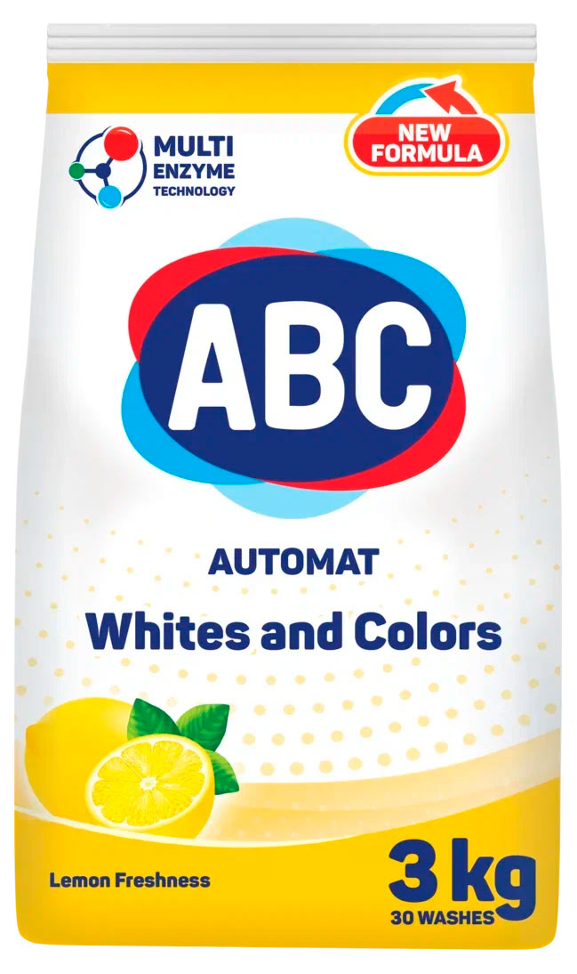 

Порошок для стирки белья ABC Лимон, 3 кг